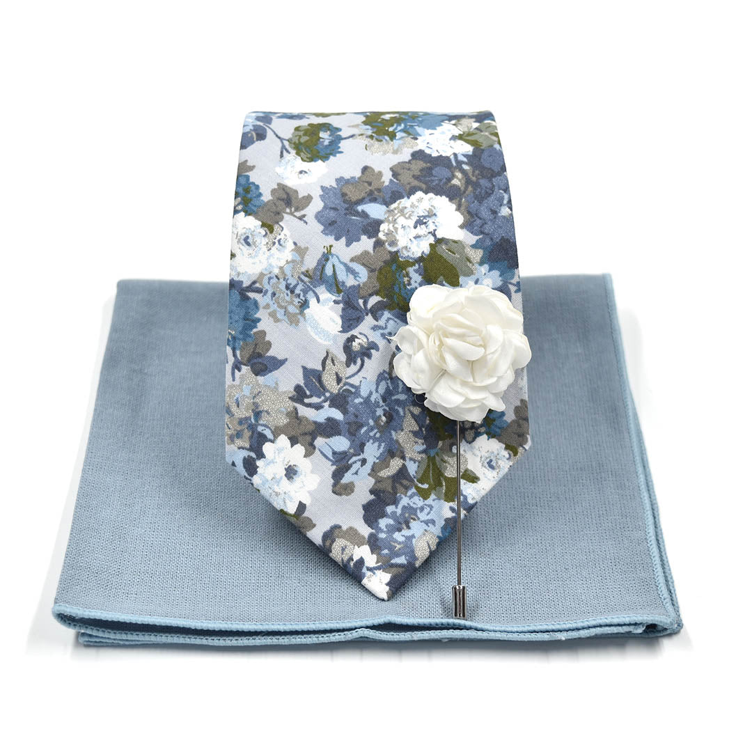 Floral Dusty Blue Tie Set