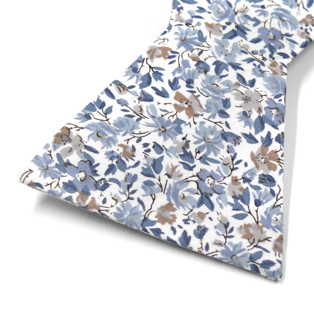 Closeup Detail of Floral Blue Mist Bow Tie Cotton Fabric