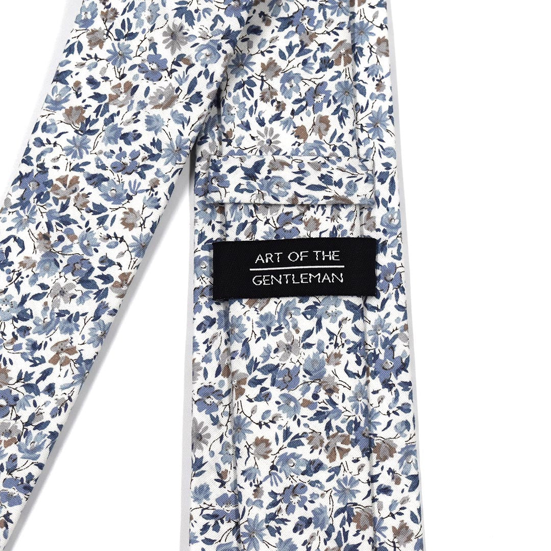 back of the floral misty blue small print tie