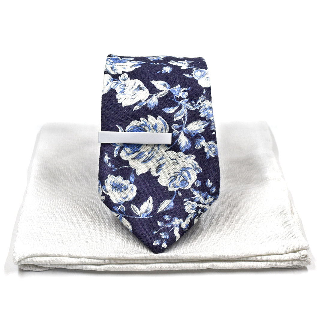 Floral Navy Buds Tie Set Skinny