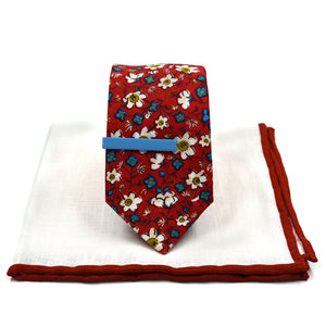 Floral Ruby Blooms Tie Set Traditional