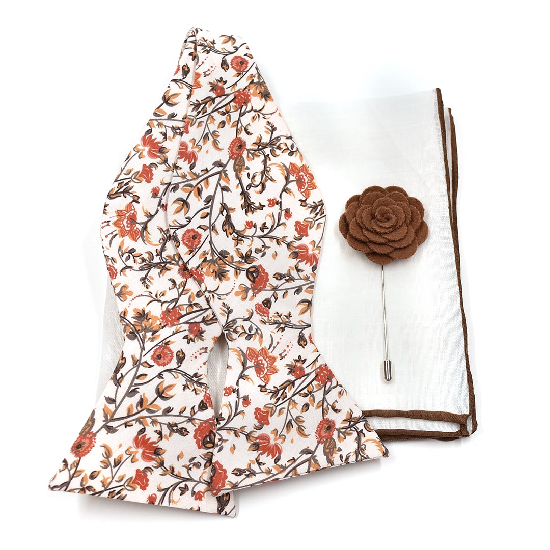 Floral Rust Blooms Bow Tie Set