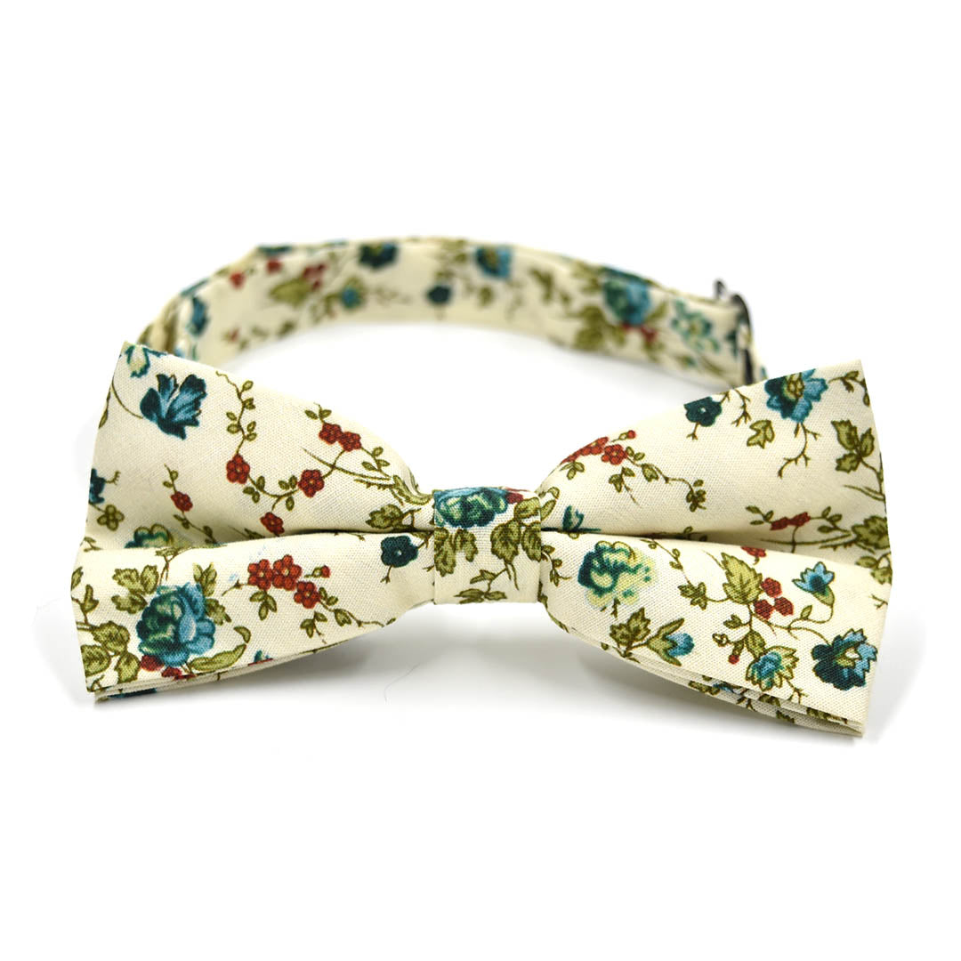Kids Floral Sage Cream Pre Tied Bow Tie