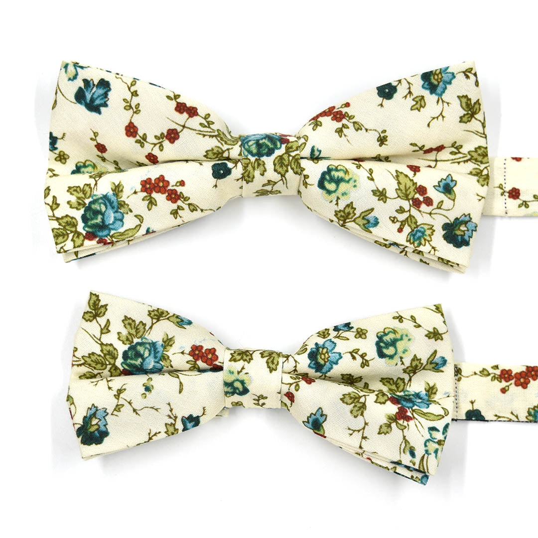 Kids Floral Sage Cream Pre Tied Bow Tie
