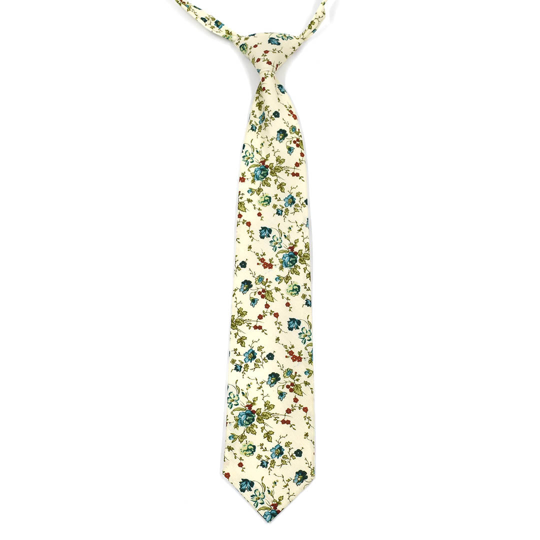 Kids Floral Sage Cream Pre Tied Tie