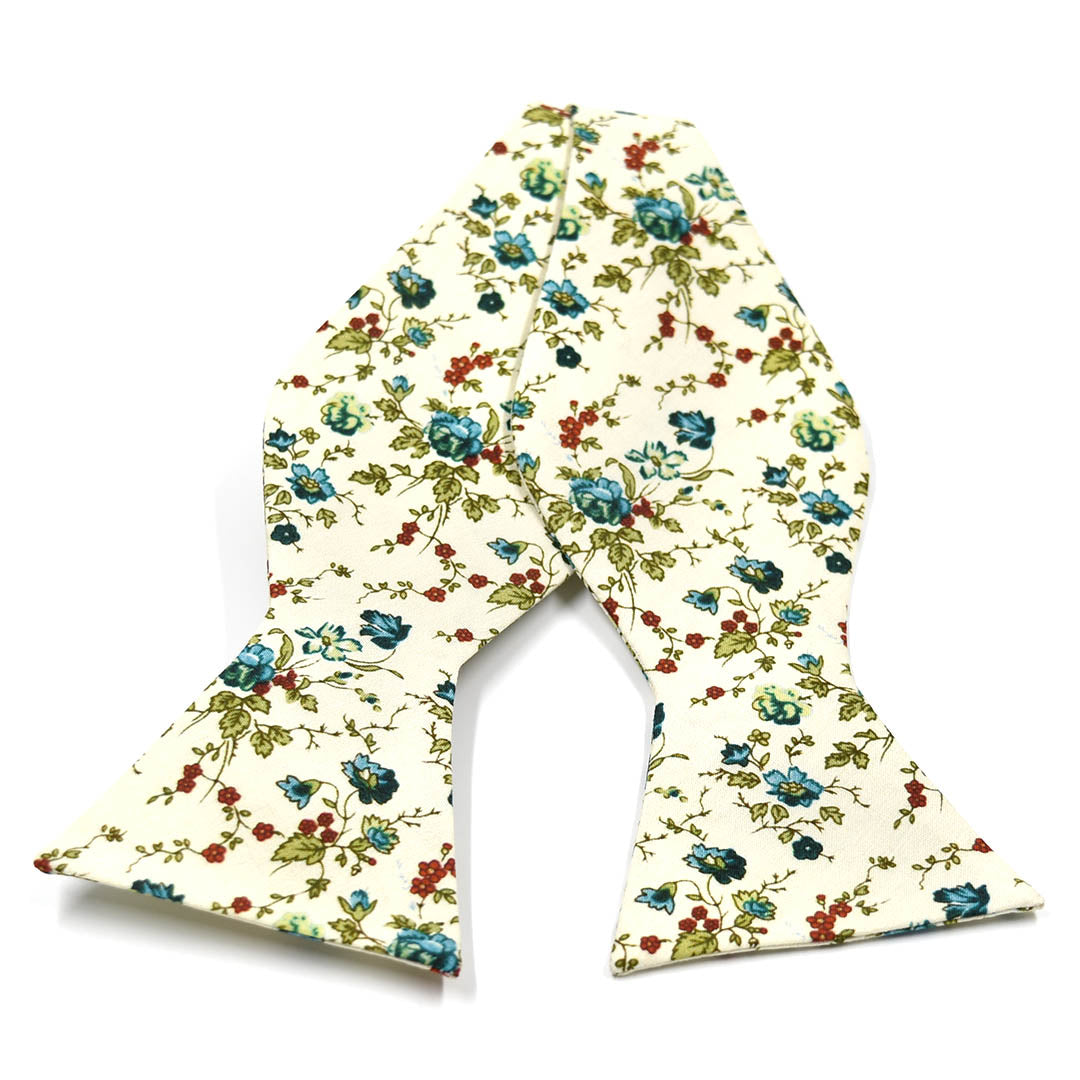 Floral Sage Cream Self Tie Bow Tie