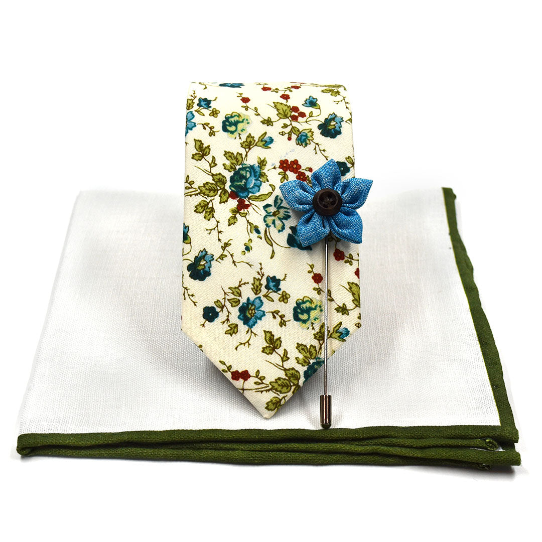 Floral Sage Cream Tie Set Skinny