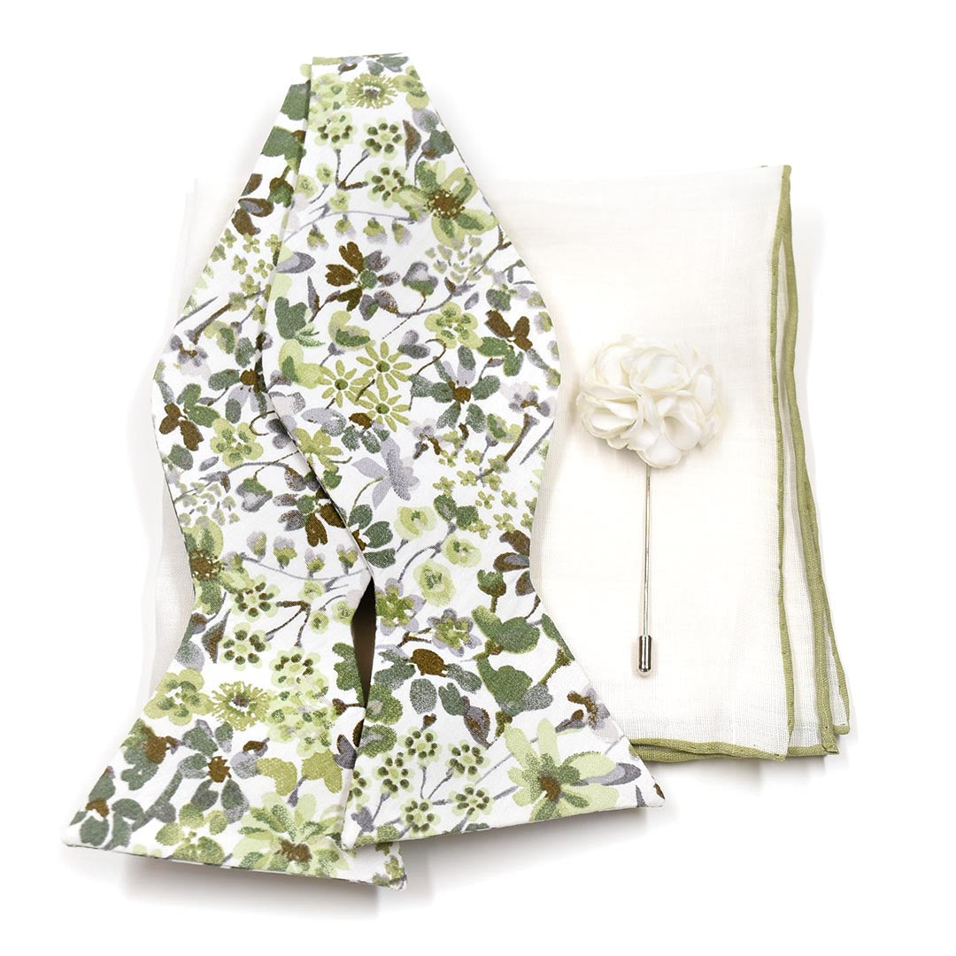 Floral Sage Green Bow Tie Set