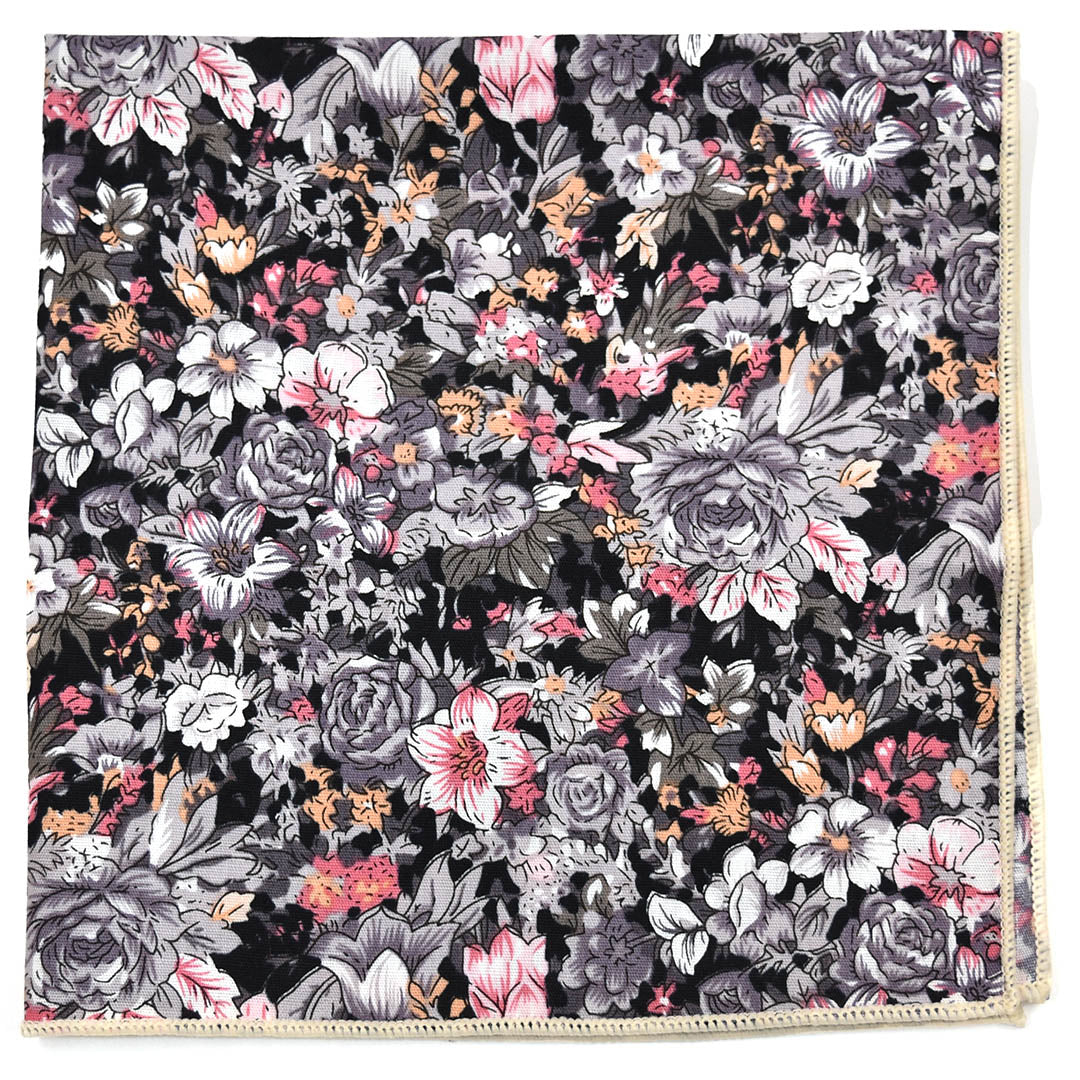 Floral Black Pocket Square