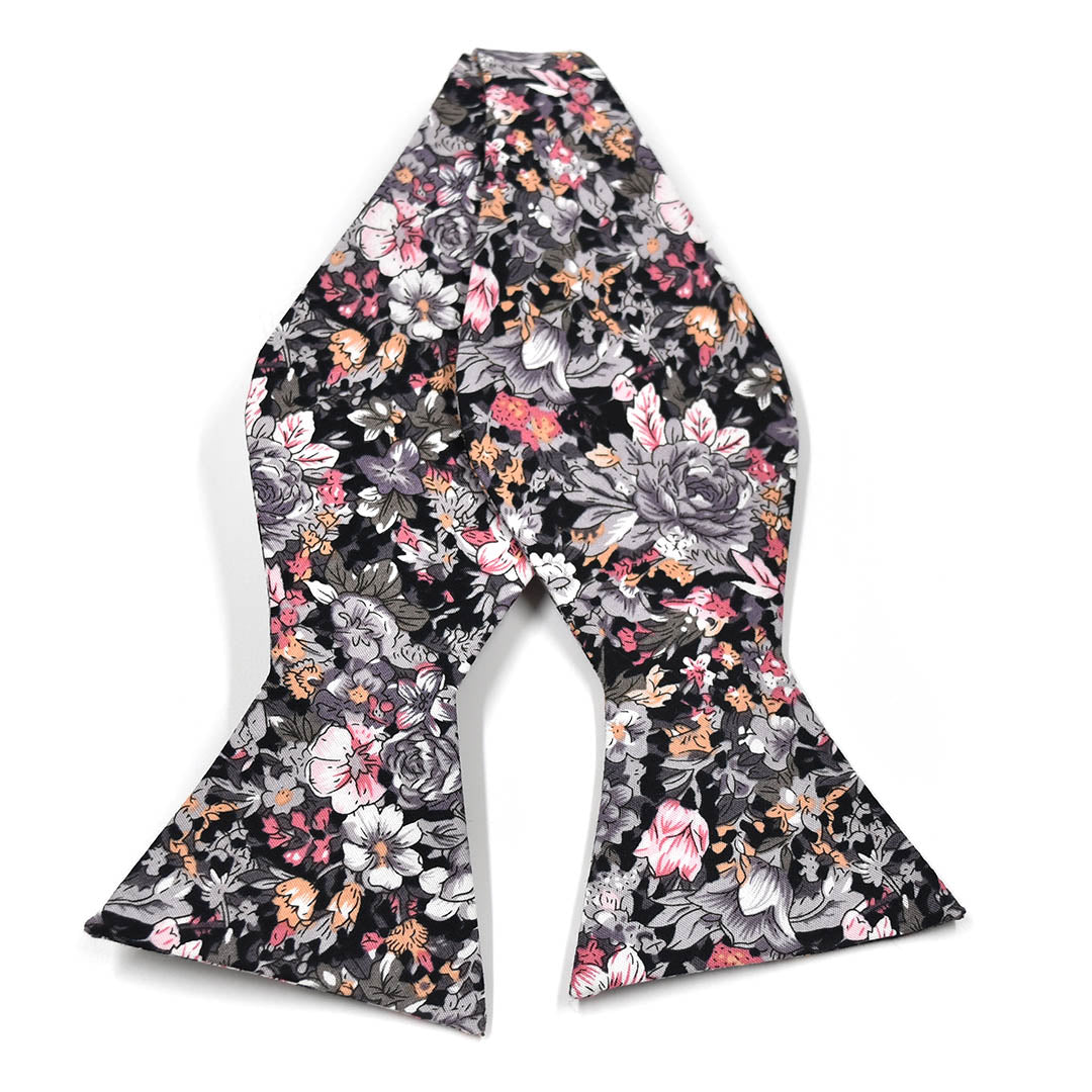 Floral Black Self Tie Bow Ties