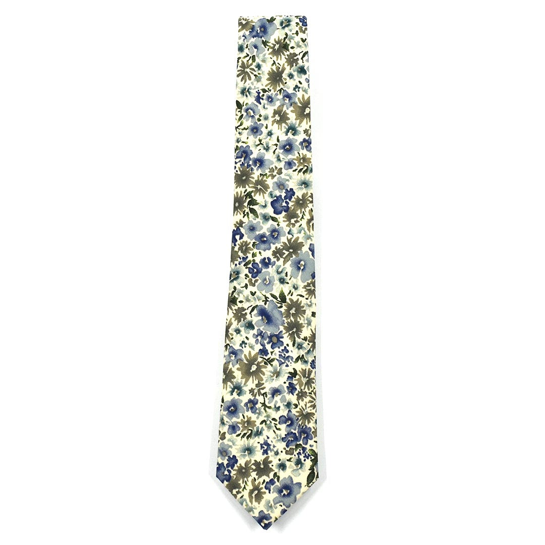 Floral blue cream tie