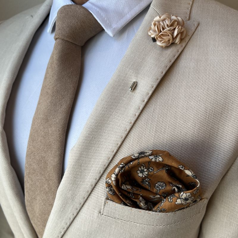 Floral Brown Pocket Square