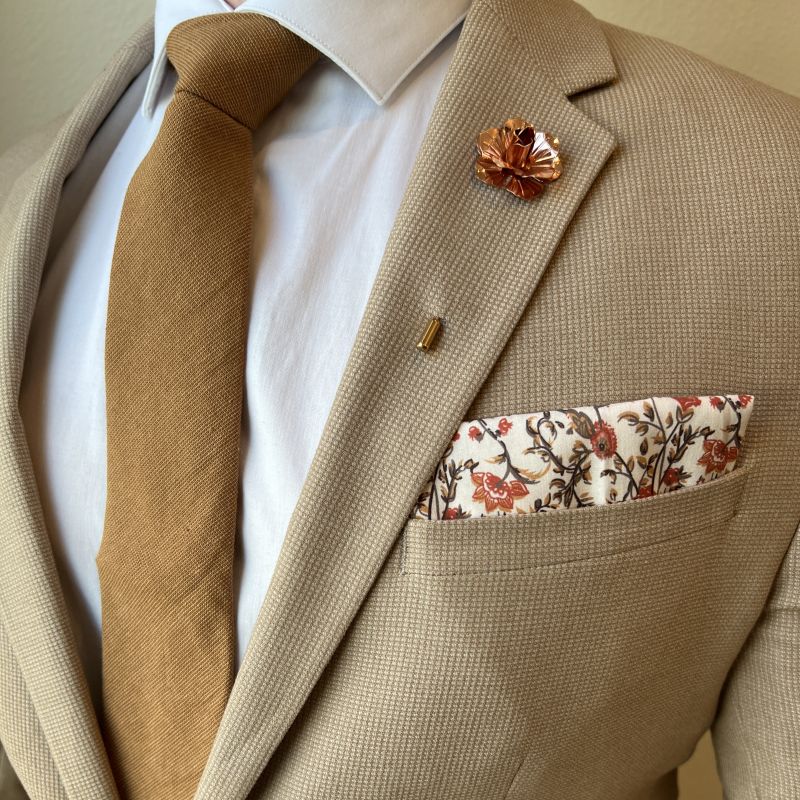 Floral Rust Blooms Pocket Square