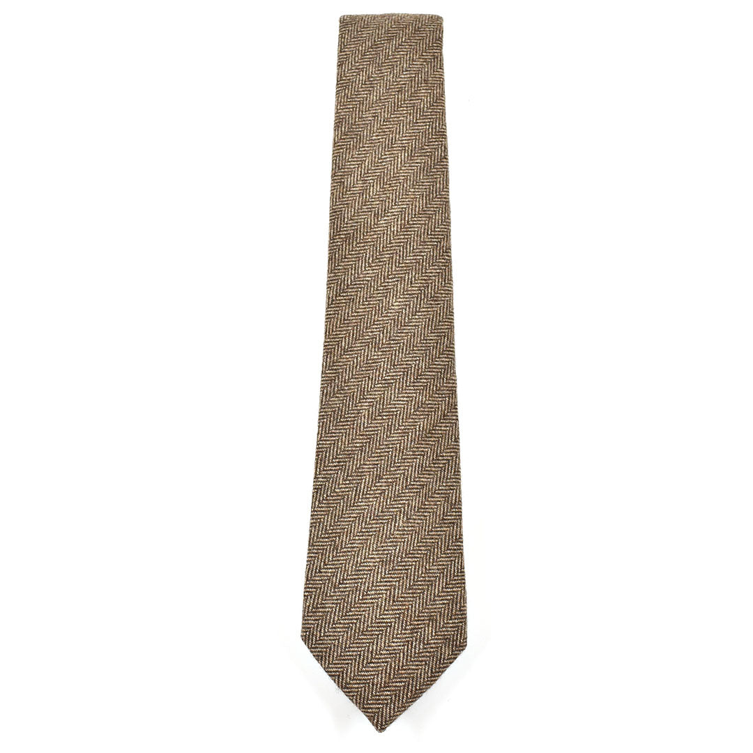 Herringbone Patterned Brown Tie on a white background
