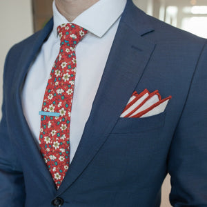 Floral Ruby Blooms Tie Set Traditional