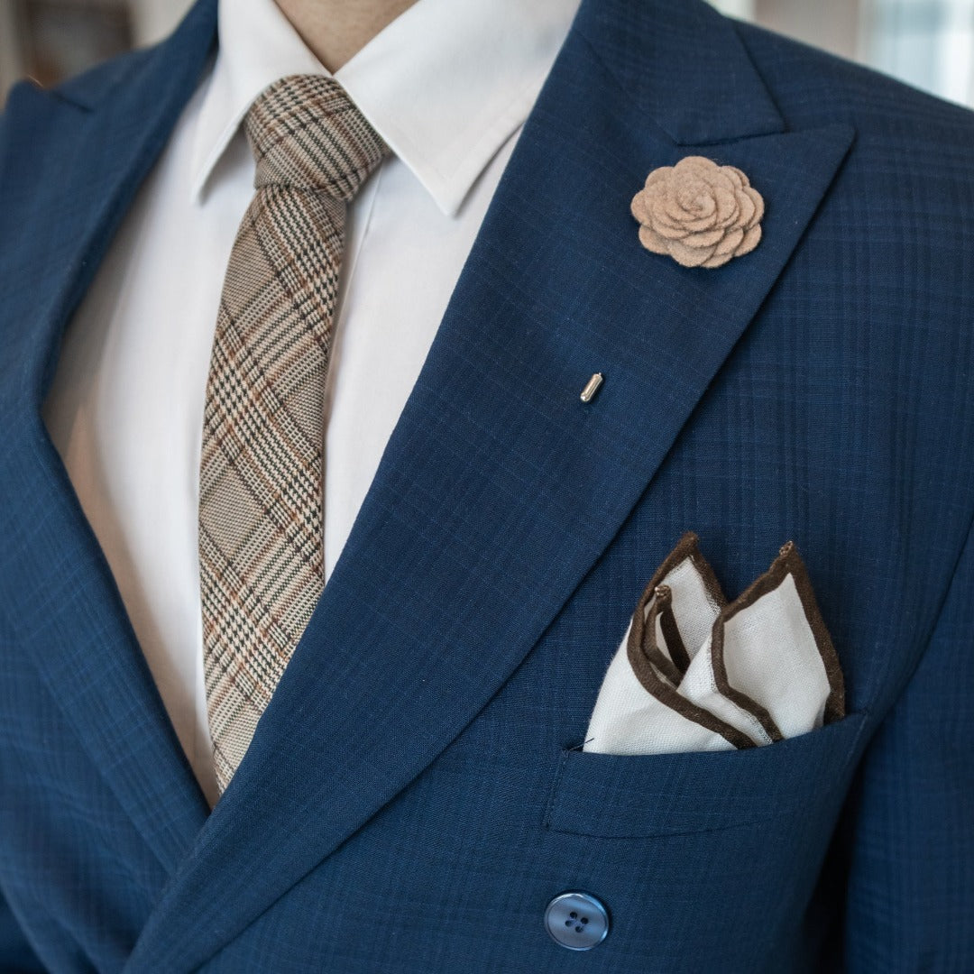 Plaid Checkmate Tan Tie Set
