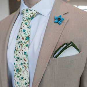 Floral Sage Cream Tie Set Traditional