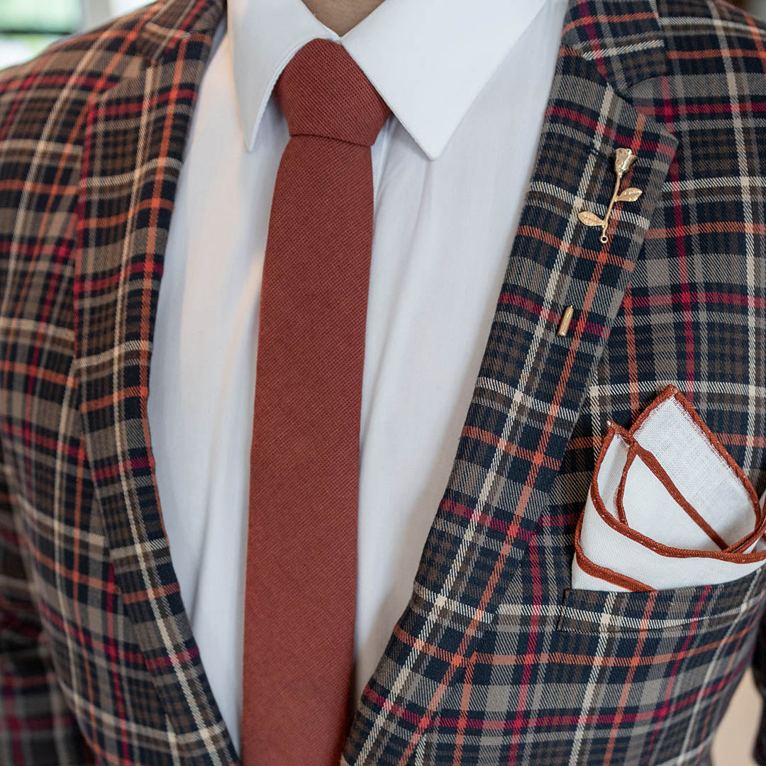 Kids pre tied cinnamon kids tie with a bright pattern plaid suit