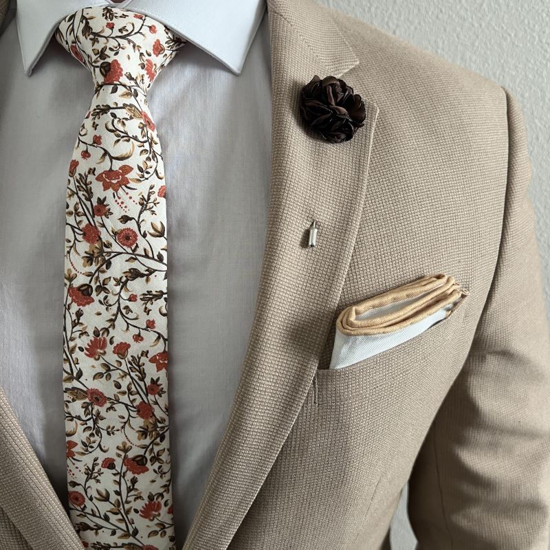 floral rust bloom tie rolled up