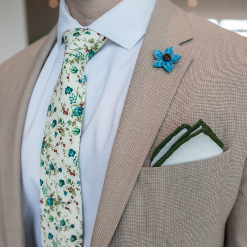 Kids Floral Sage Cream Pre Tied Tie