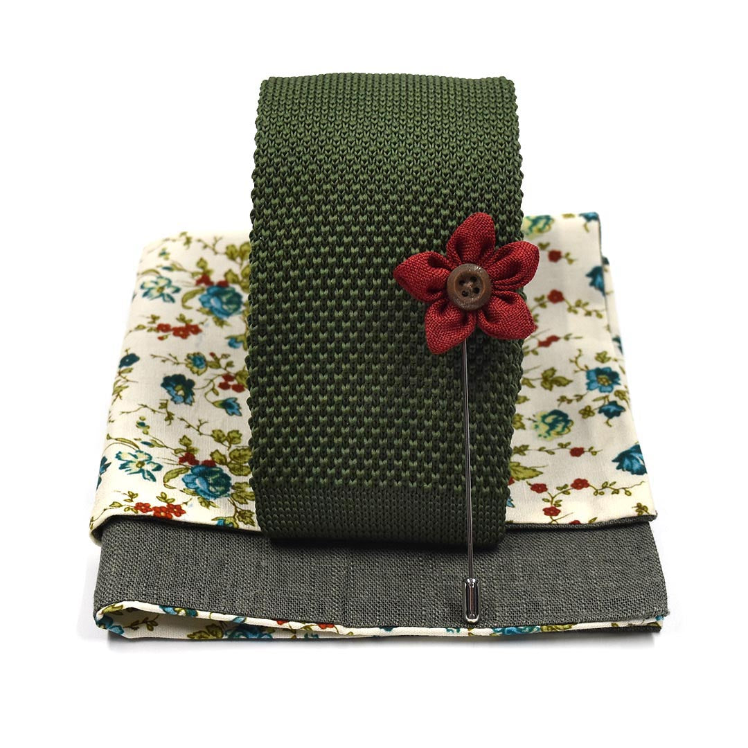 Knitted Olive Tie Set