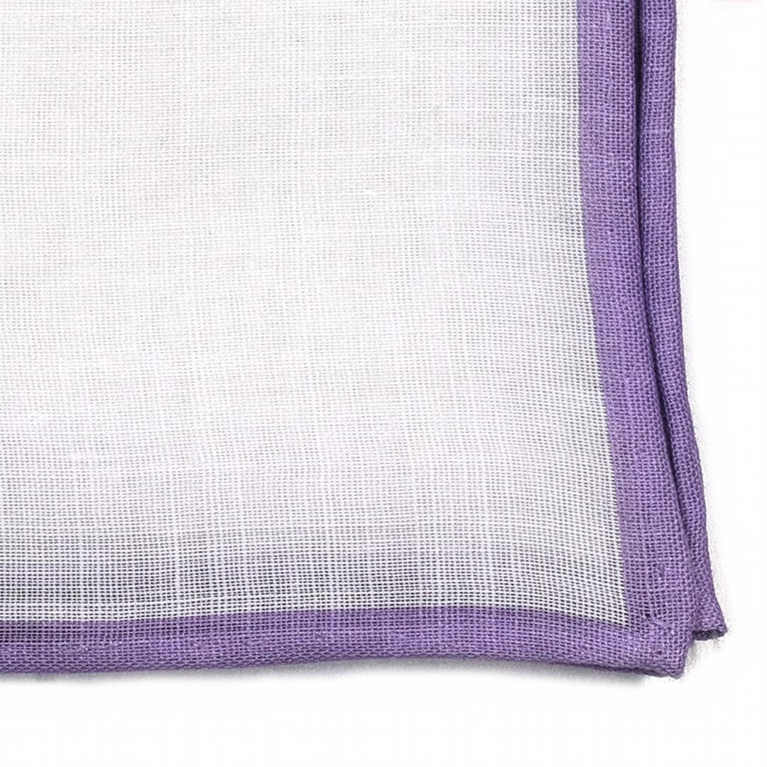 Close up of Lavender Border Linen pocket square, Fabric Detail.
