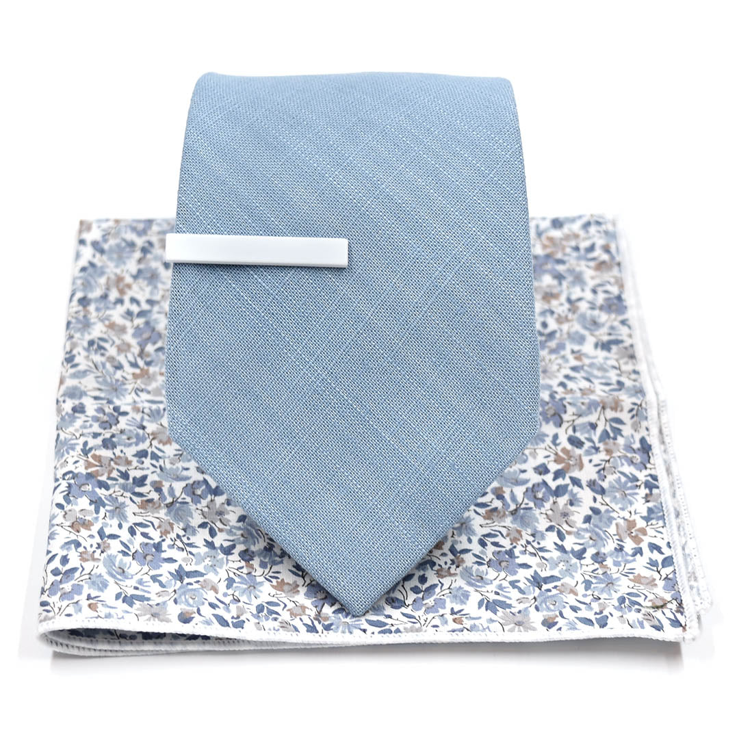 Linen Dusty Blue Tie Set
