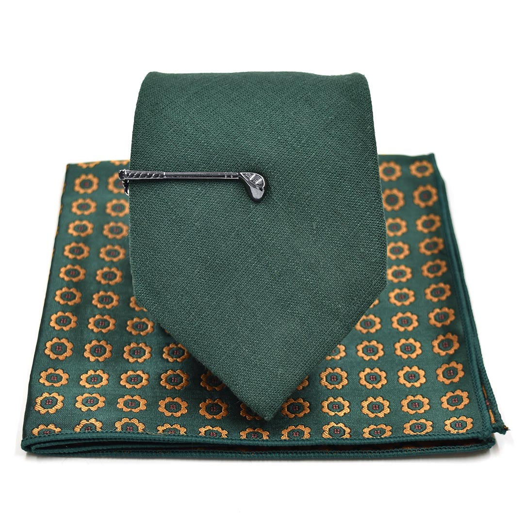 Linen Emerald Green Tie Set