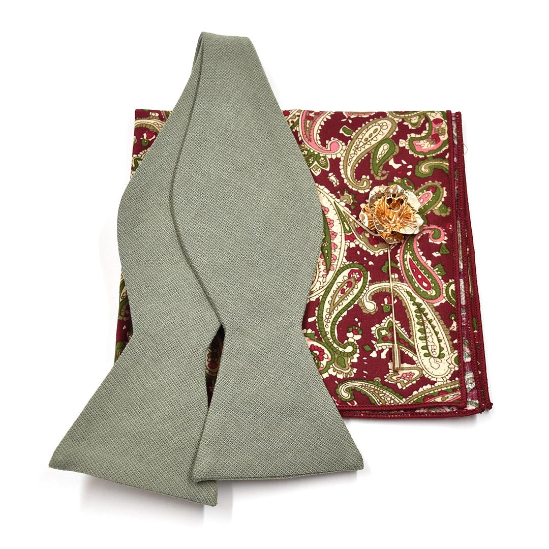 Linen Sage Green Bow Tie Set