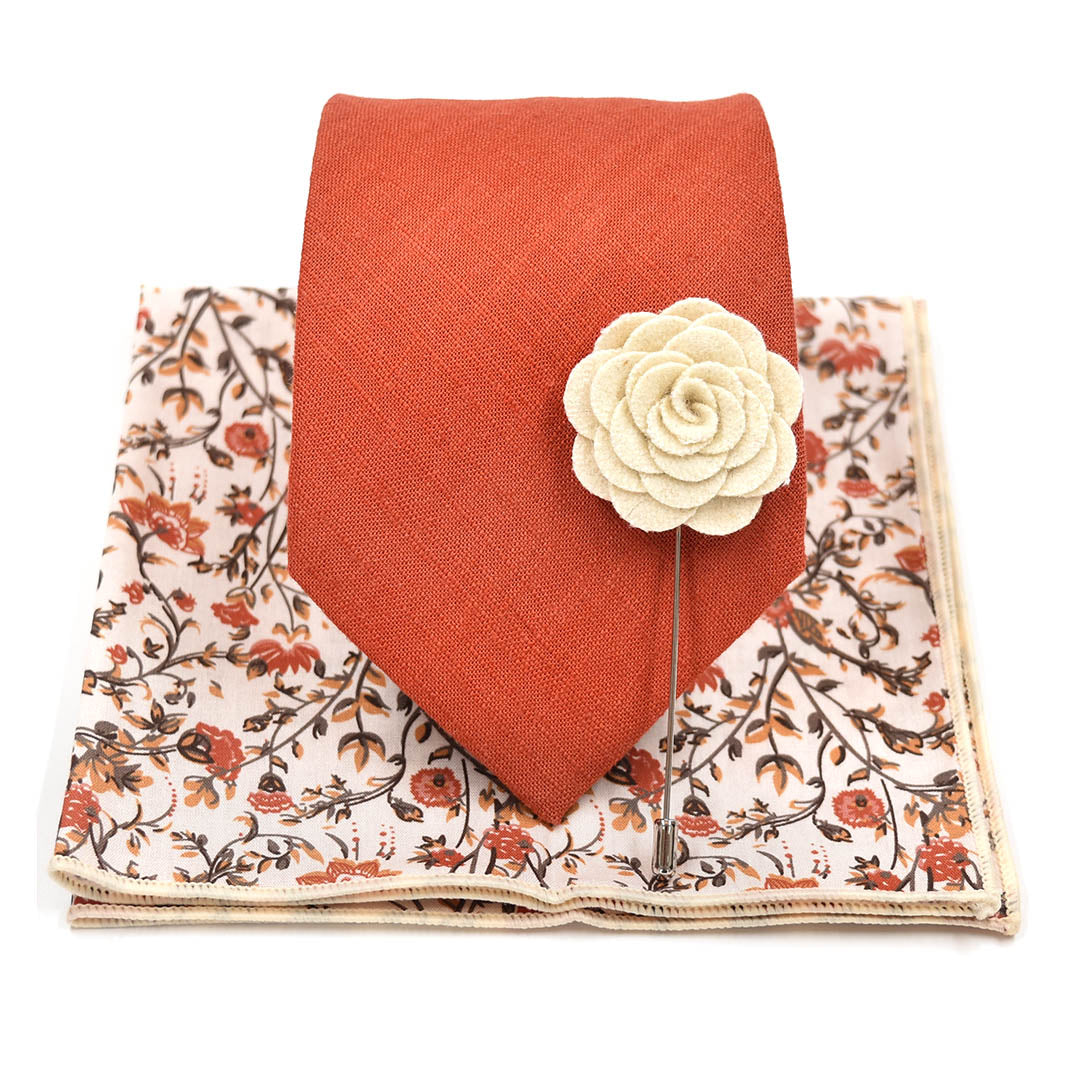 Linen Sienna Orange Tie Set