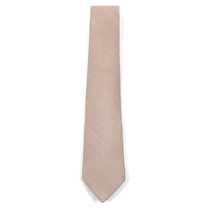 Beige tie with a subtle pattern on a white background