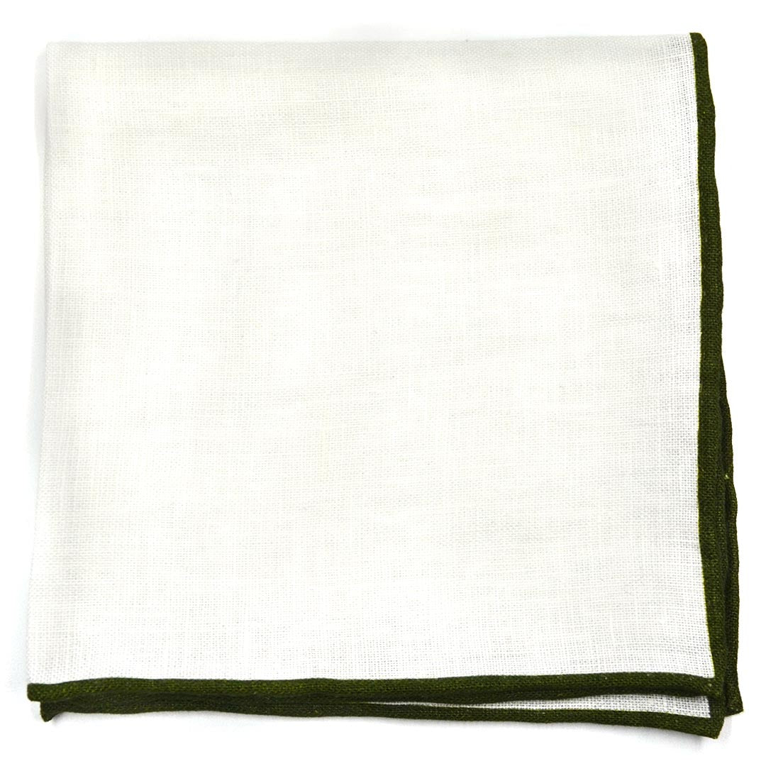 Olive Linen Border Pocket Square