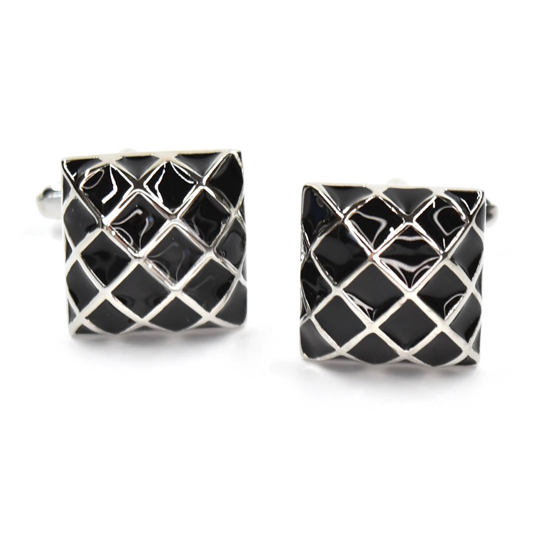 Onyx Silver Gridlock Cufflinks