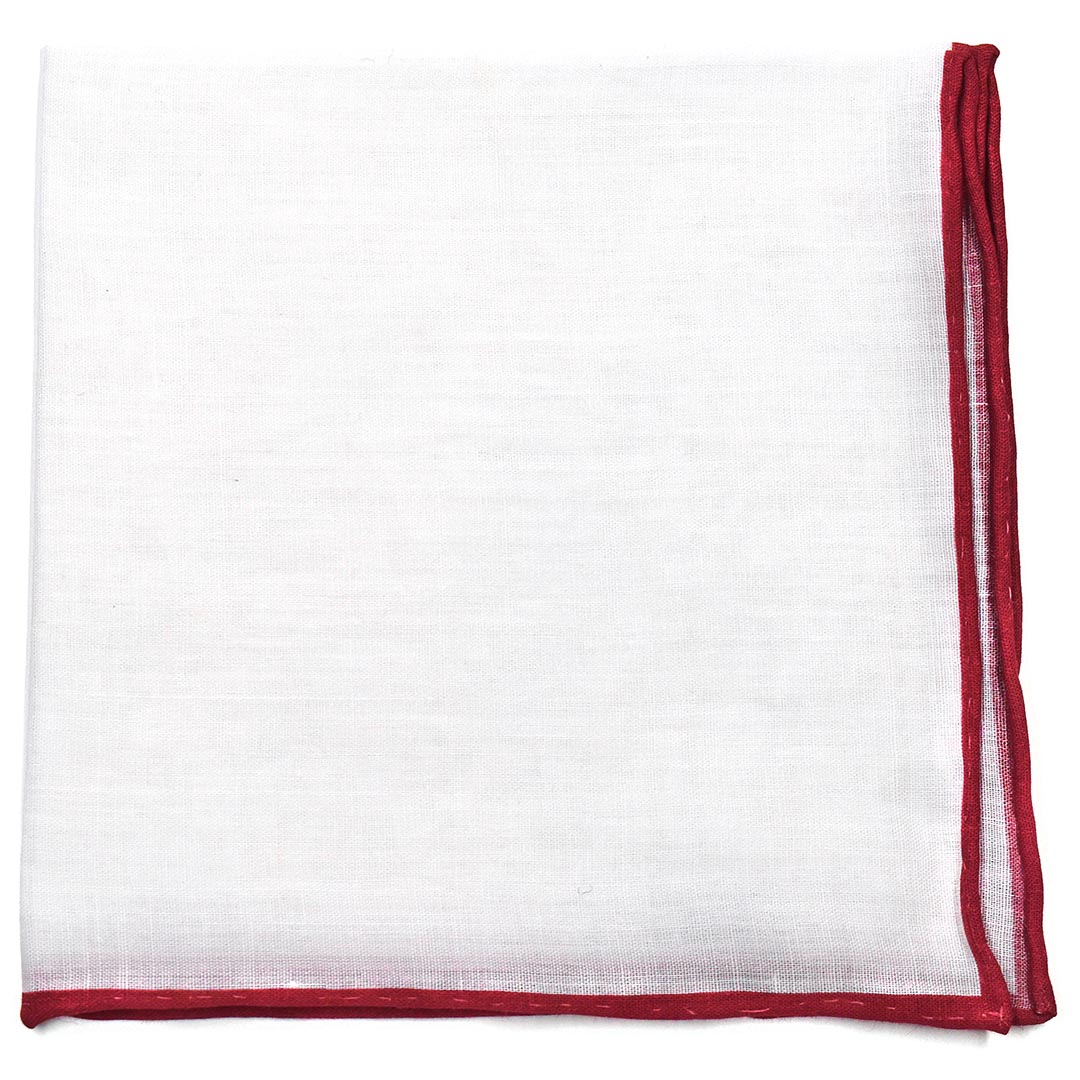Red Border Linen pocket square, folded