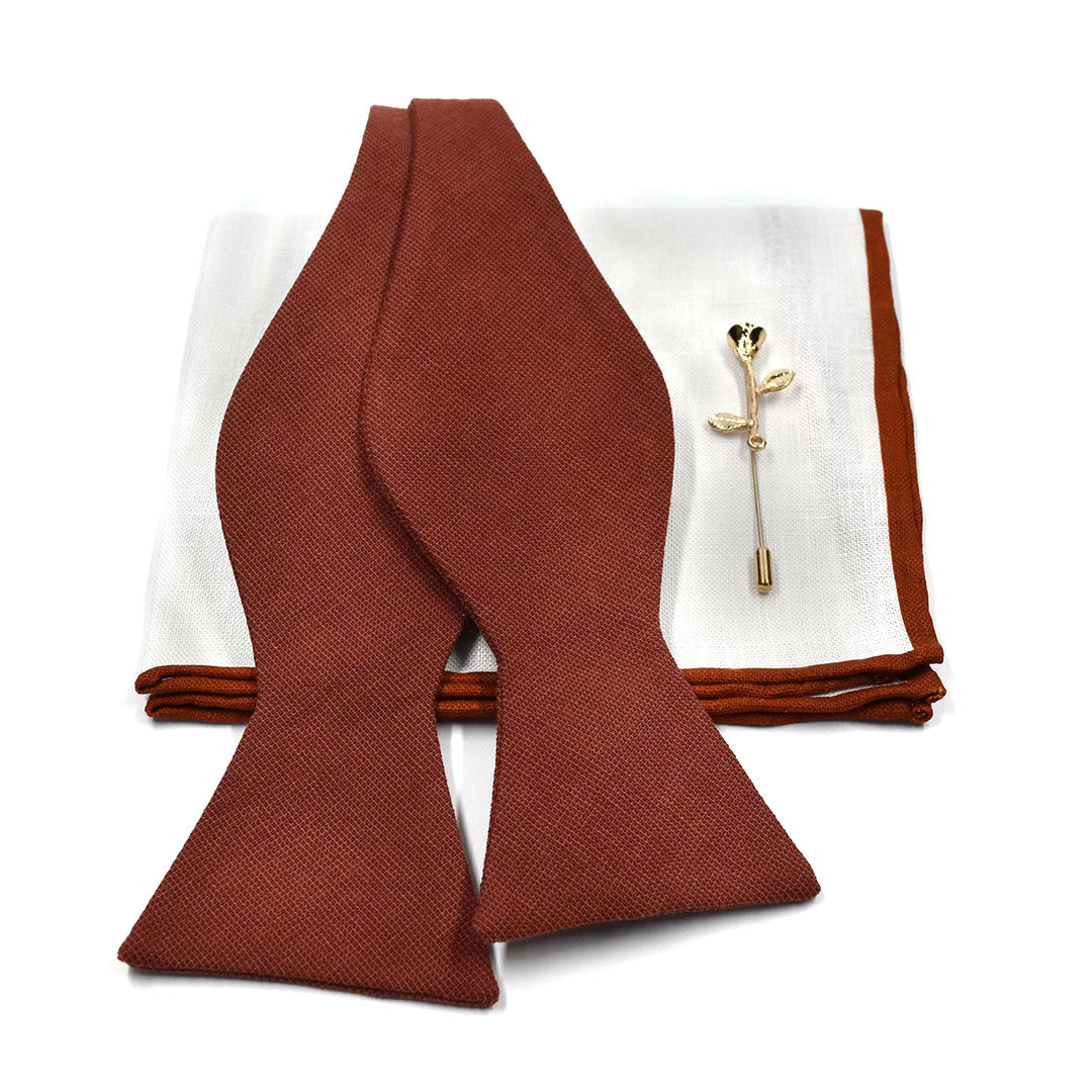 Solid Cinnamon Wedding Bow Tie Set