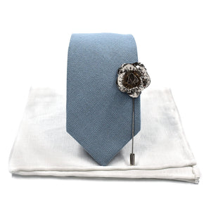 Solid Dusty Blue Wedding Tie Set Skinny