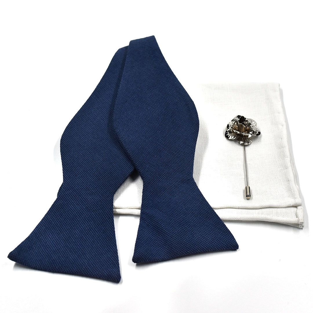 Solid Marine Navy Wedding Bow Tie Set