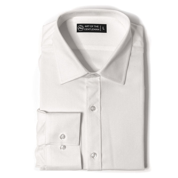 non see through white dress shirt Comfort Stretch Non-Iron Solid With Contrast Trim providing ample room for movement and ensuring all Men's Non-Iron Dress Shirt -