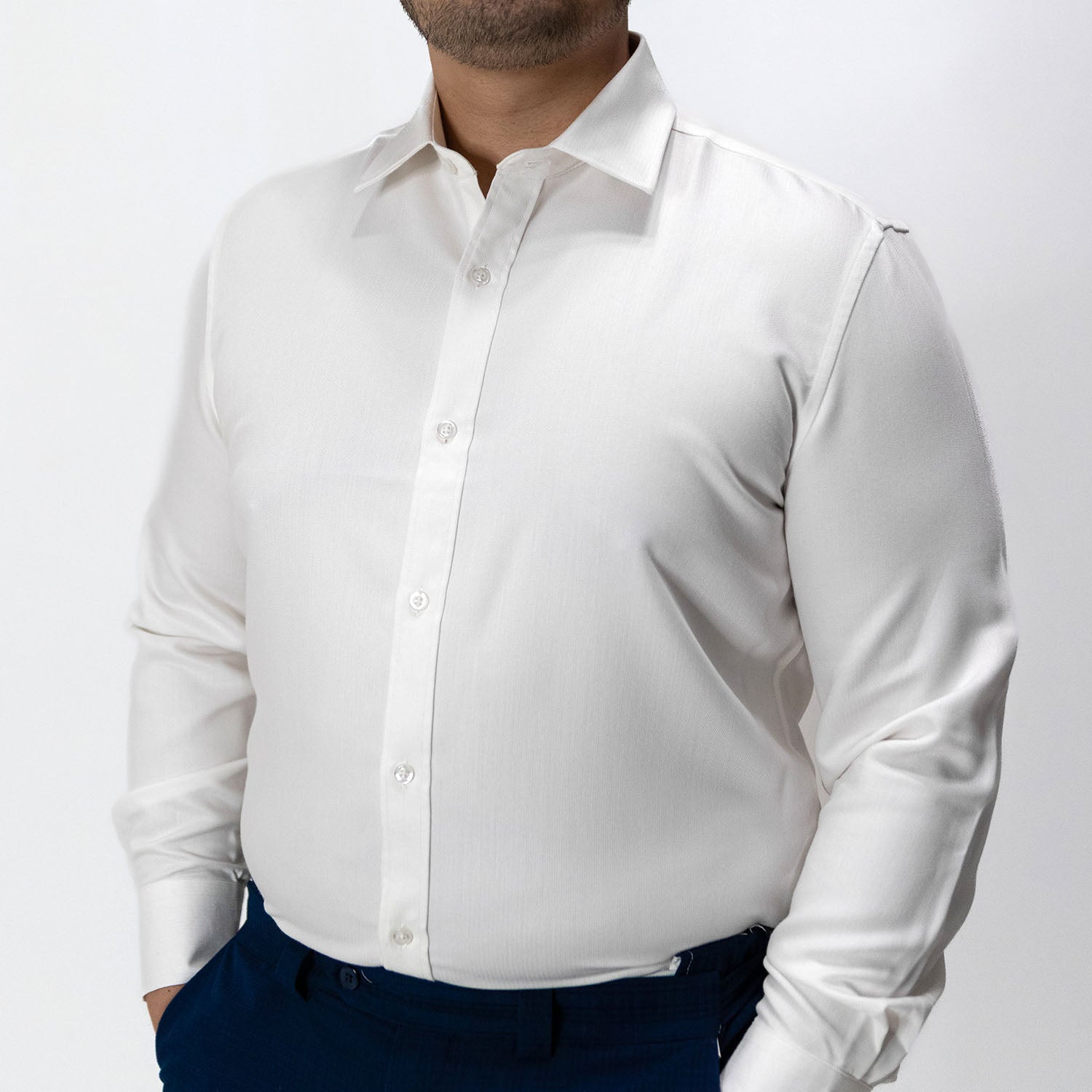 Herringbone White Non-Iron Dress Shirt on model front