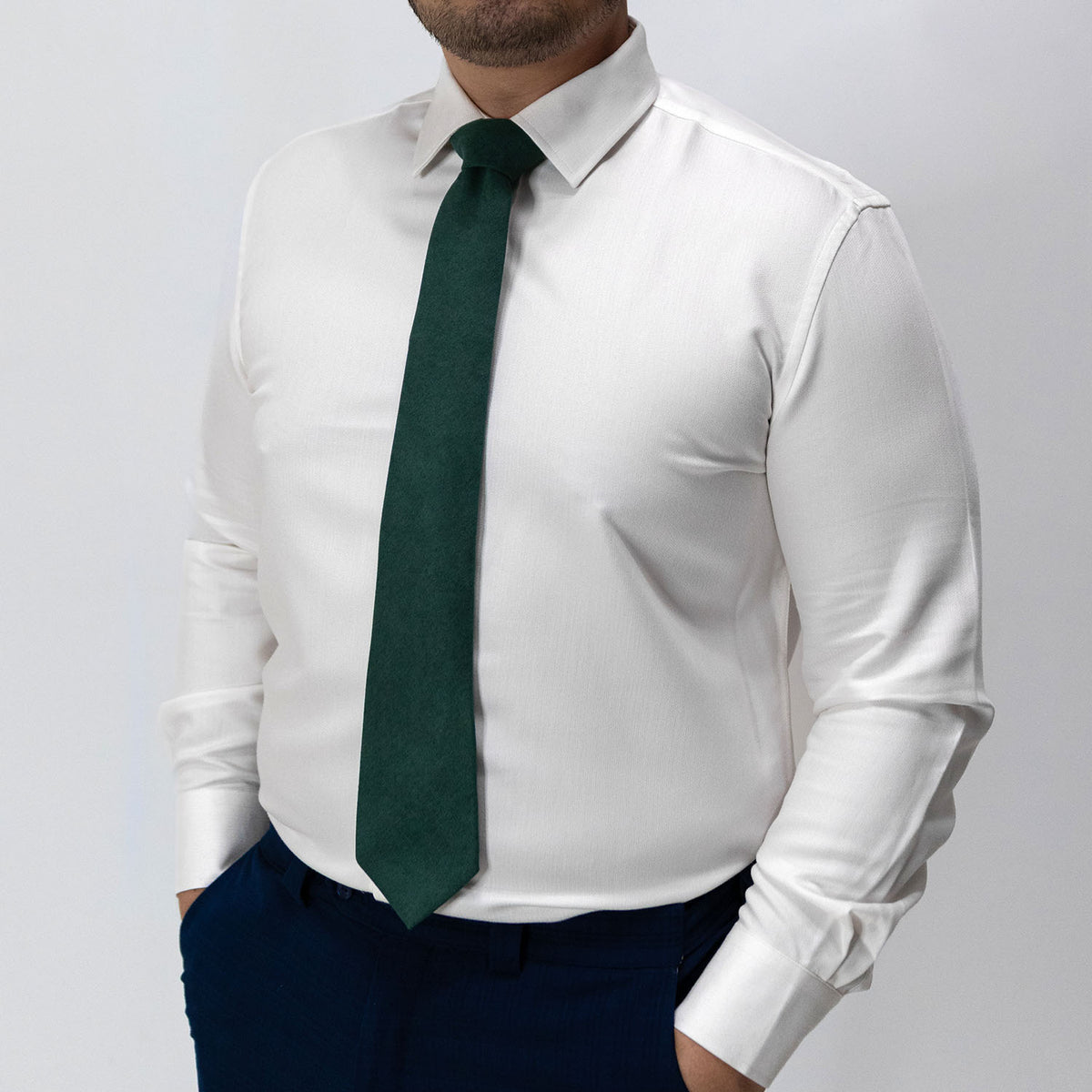 Herringbone White Non-Iron Dress Shirt with tie