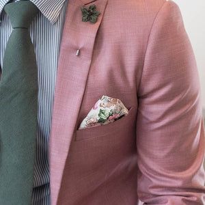 Floral Beige Carnation Pocket Square in a pink suit