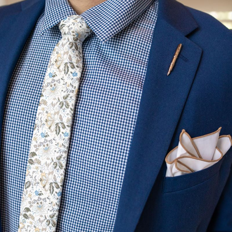 Floral White Canary Blooms Tie