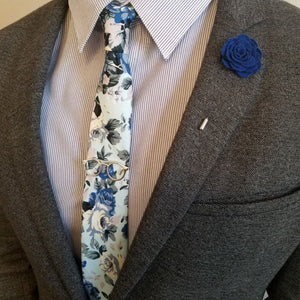 Lapel Pin - Floral Ocean Blue
