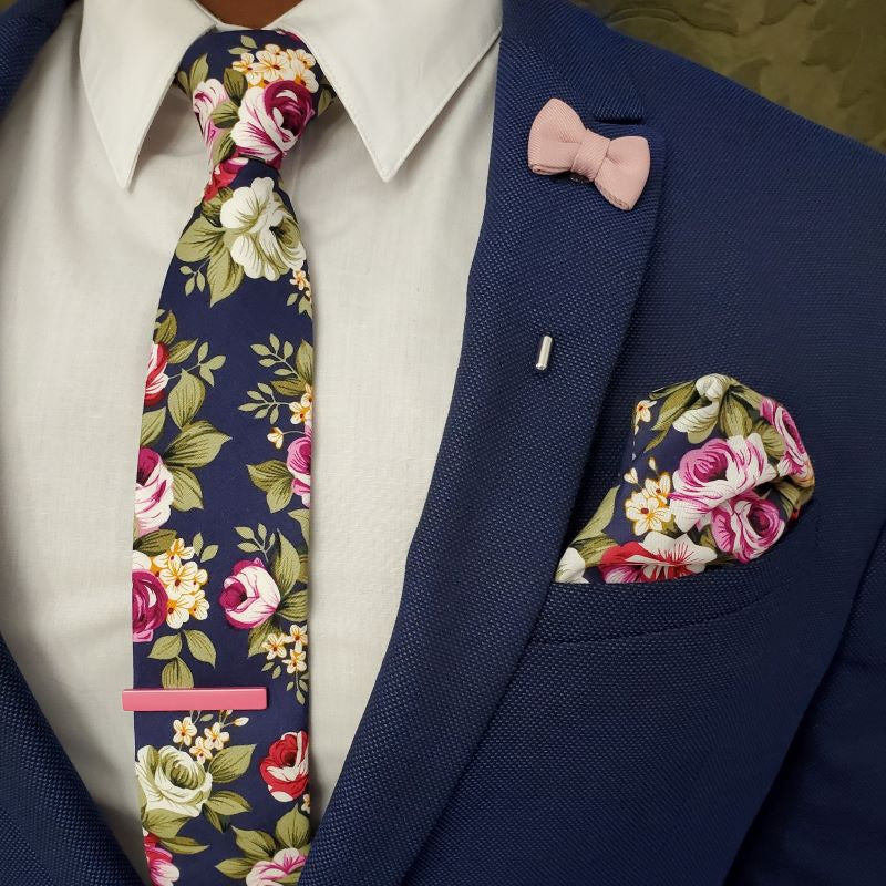 Floral Indigo Rose Pocket Square