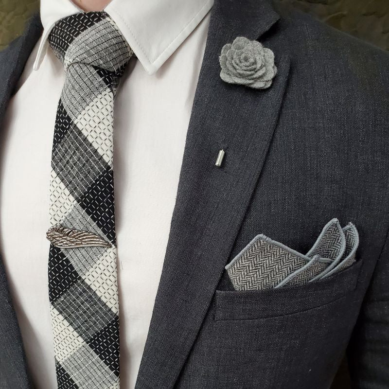 Herringbone Grey Pocket Square