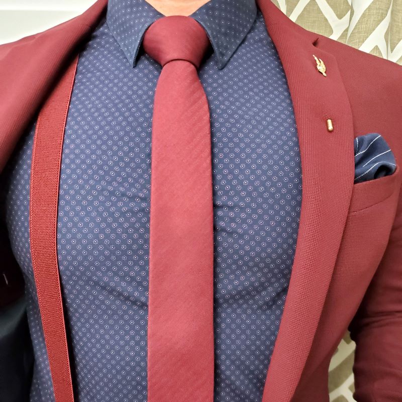 Solid Herringbone Burgundy Tie