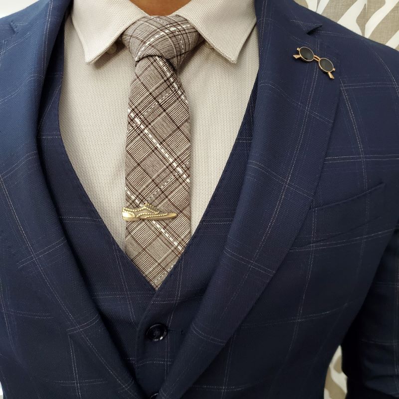 Plaid Stitches Brown Tie