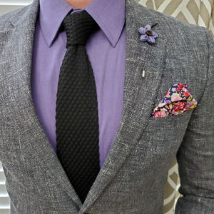 Knitted Point Slate Tie - Art of The Gentleman