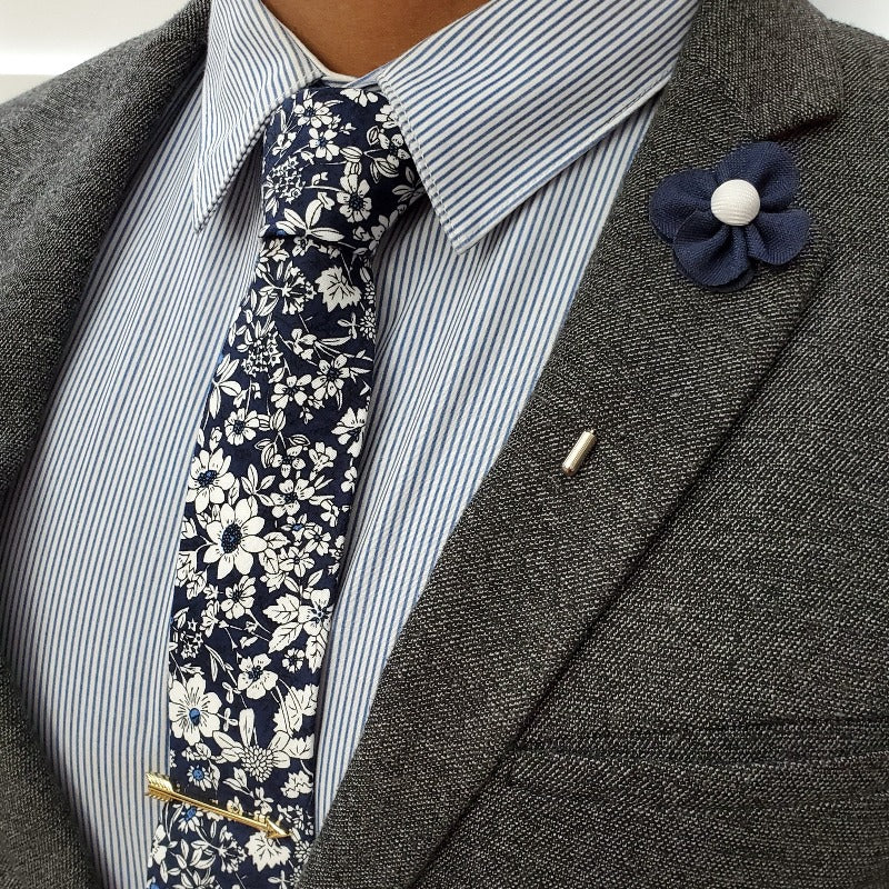 Lapel Pin - Pearl Floral Navy