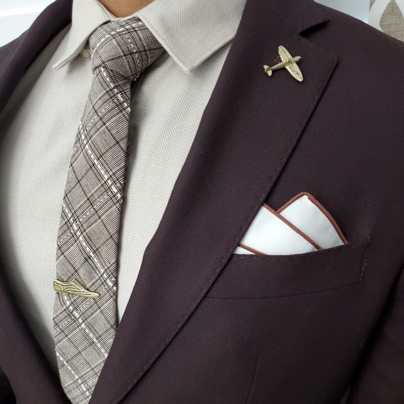Plaid Stitches Brown Tie Set